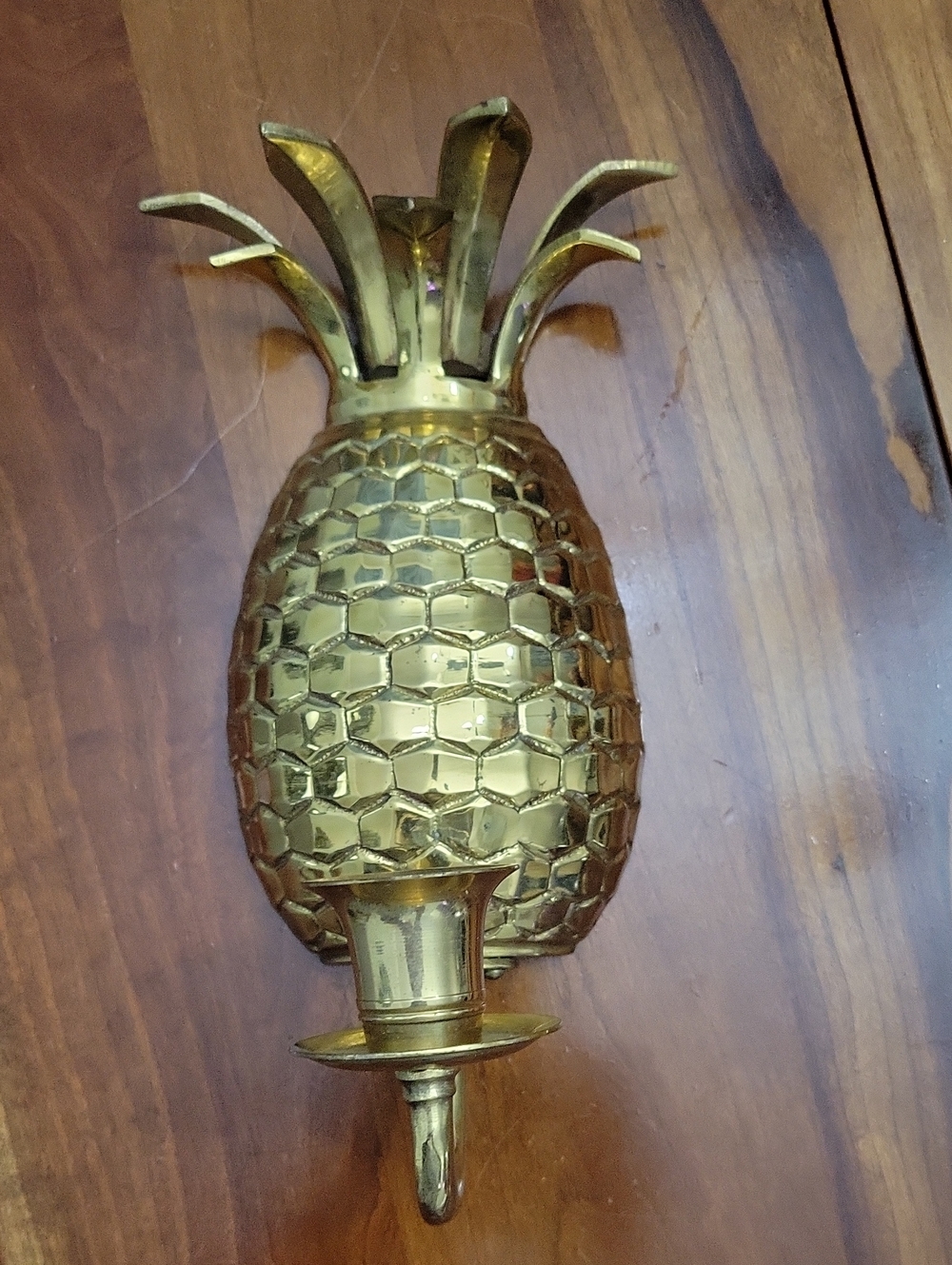 Vintage Brass Pineapple Wall Sconce With Candle Holder.